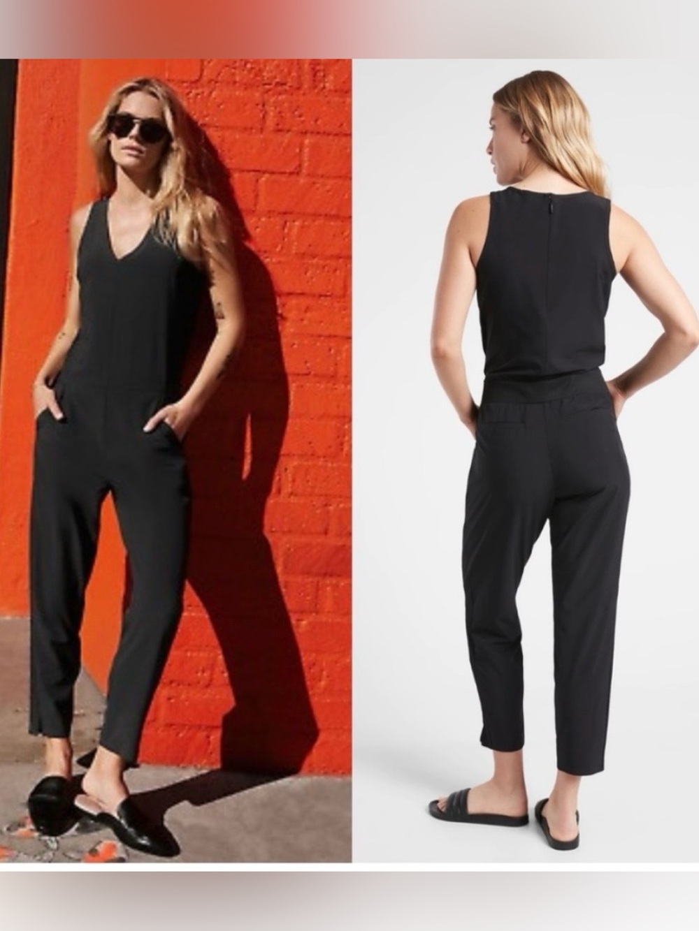Athleta Brooklyn Jumpsuit Black Sleeveless V-Neck Travel Pants Size 2 - Picture 3 of 15
